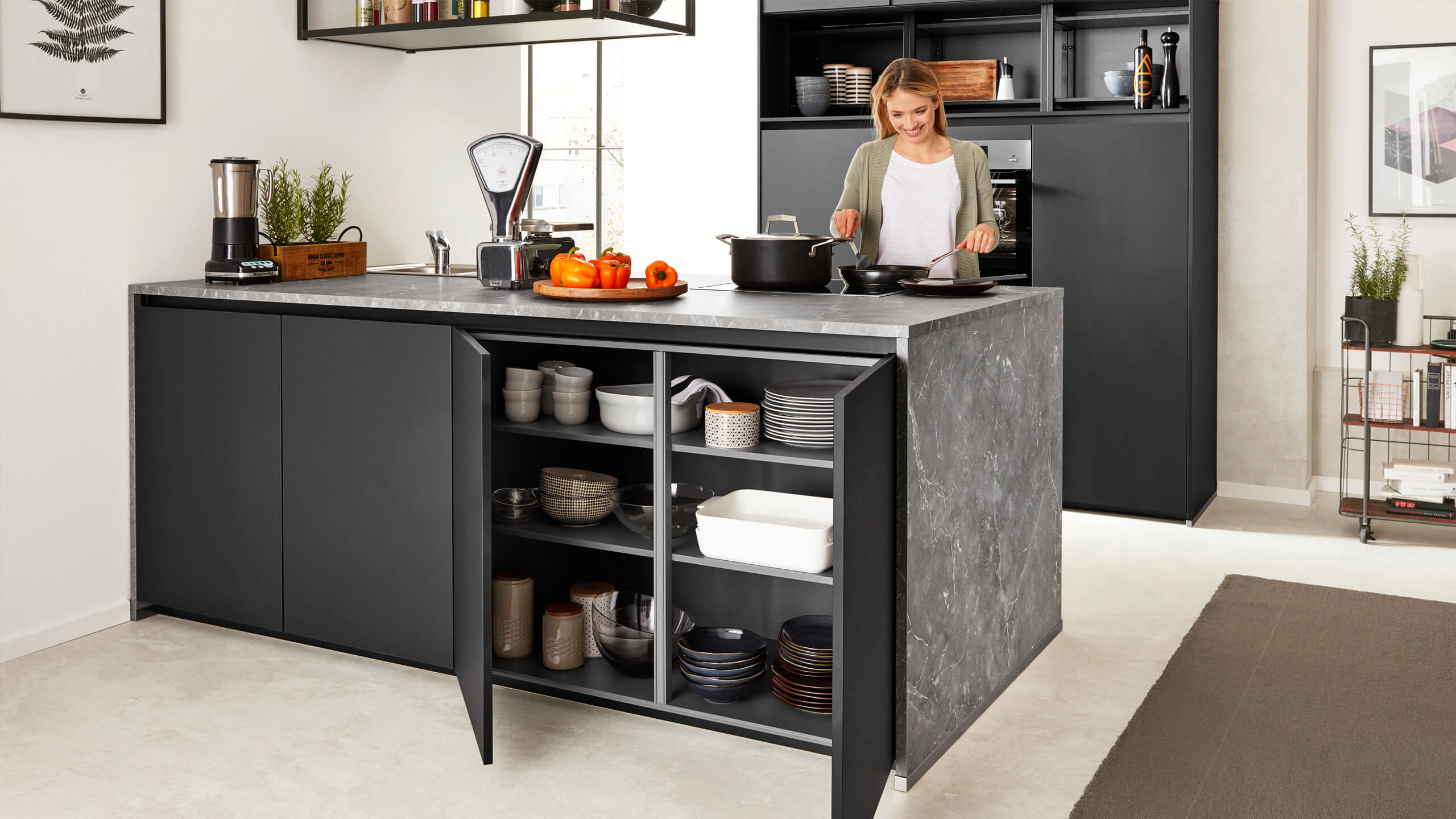 Grifflose Trendküche "Serie 3035" mit Insel von Interliving