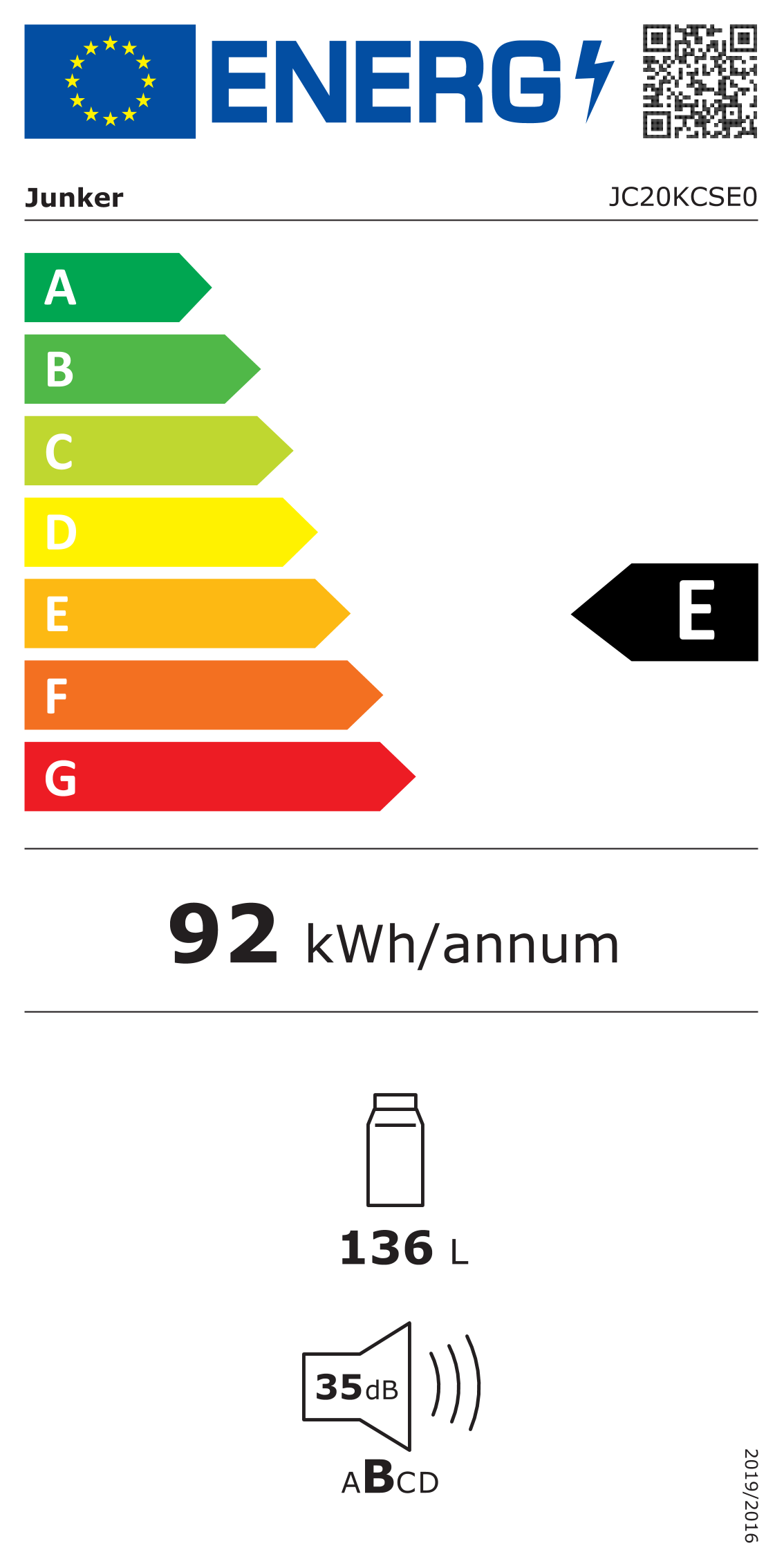 Energielabel Kühlschrank JC20KCSE0