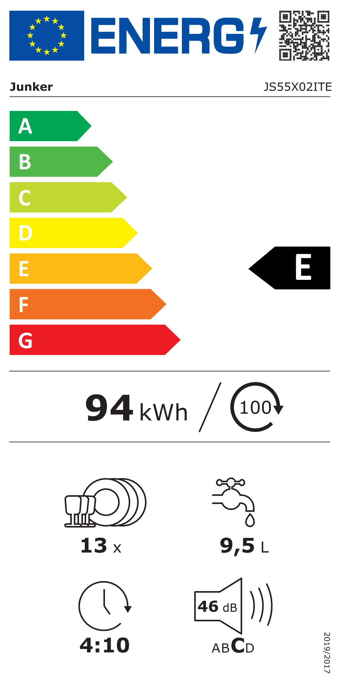 Energielabel Geschirrspüler JS55X02ITE