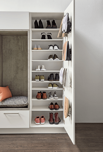 HWR Raum Nolte Feel Schuhschrank moebel-berning-kuechenstudio-lingen-rheine-osnabrueck-hauswirtschaftsraum-hwr-raum-planen-waschmaschine-wäsche-kuechen-nolte-feel-stauraum-schuhschrank