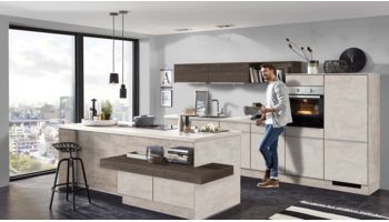 Moderne Inselküche Riva von Nobilia mit Front in Beton Grau Grau