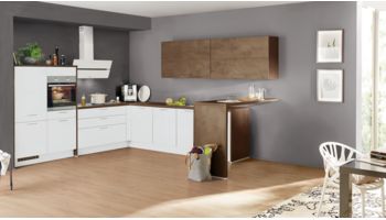 Moderne L-Küche Speed von Nobilia mit Front in Softmatt, Weiß und Bronze Weiss