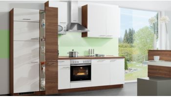 Zweifarbige Küchenzeile Win von Express mit Front in Matt, Weiß und Nussbaum 