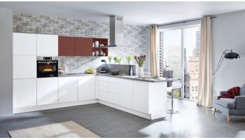 Grifflose L-Küche Sigma von Nolte Küchen mit Front in Softmatt, Weiss 