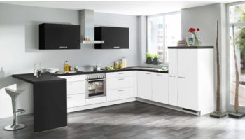 Moderne Küche, Nolte Plus, Grundriss L-Küche, Front Weiß Softmatt 
