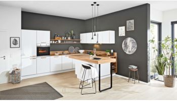 Familienküche, Interliving Serie 3043, Grundriss U-Küche, Front Weiß Softmatt 