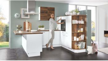 Moderne Familienküche, Nobilia Speed, Grundriss U-Küche, Front Alpinweiß 