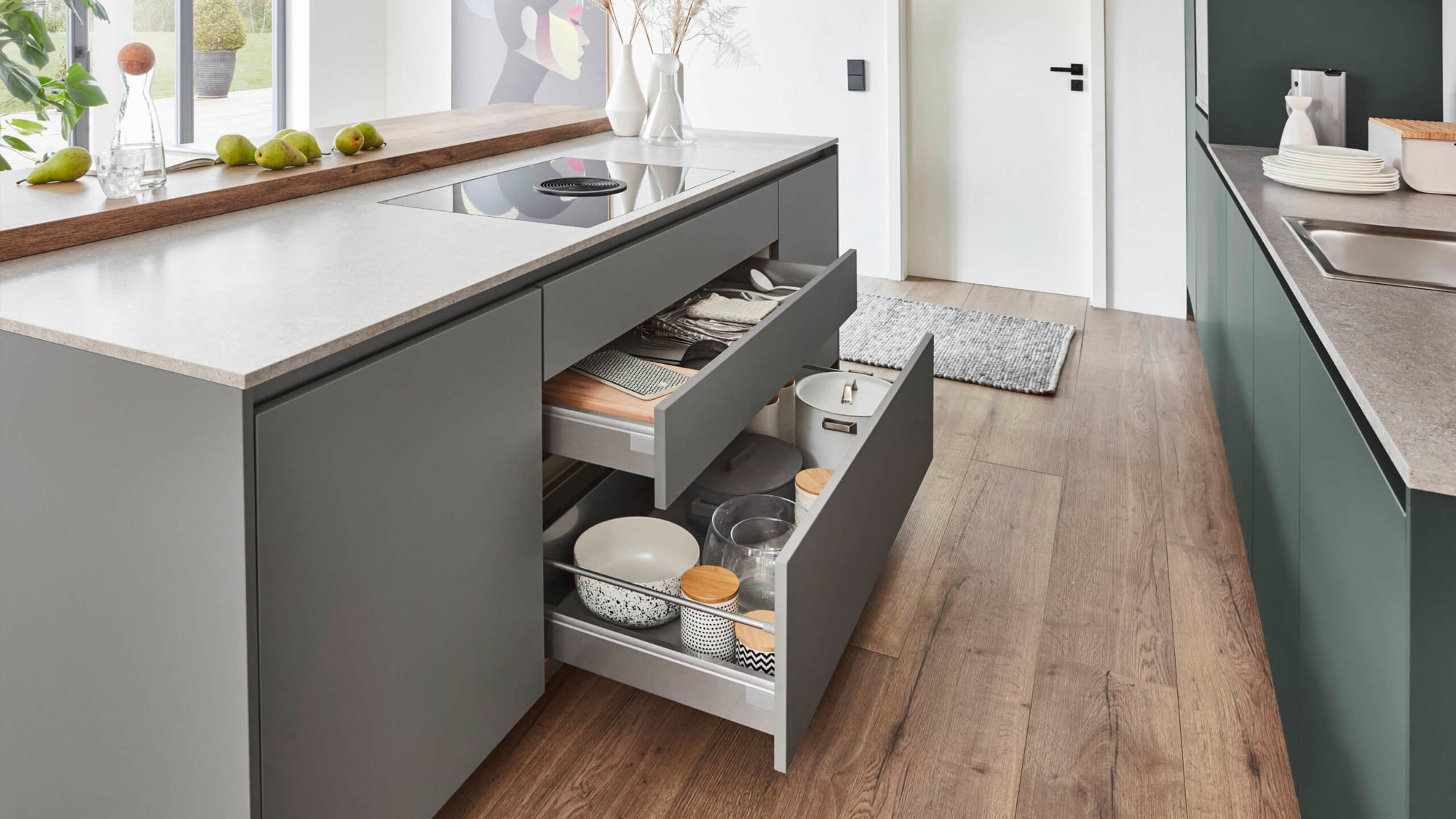 Moderne Küche, Nobilia Easytouch, Grundriss Inselküche, Front