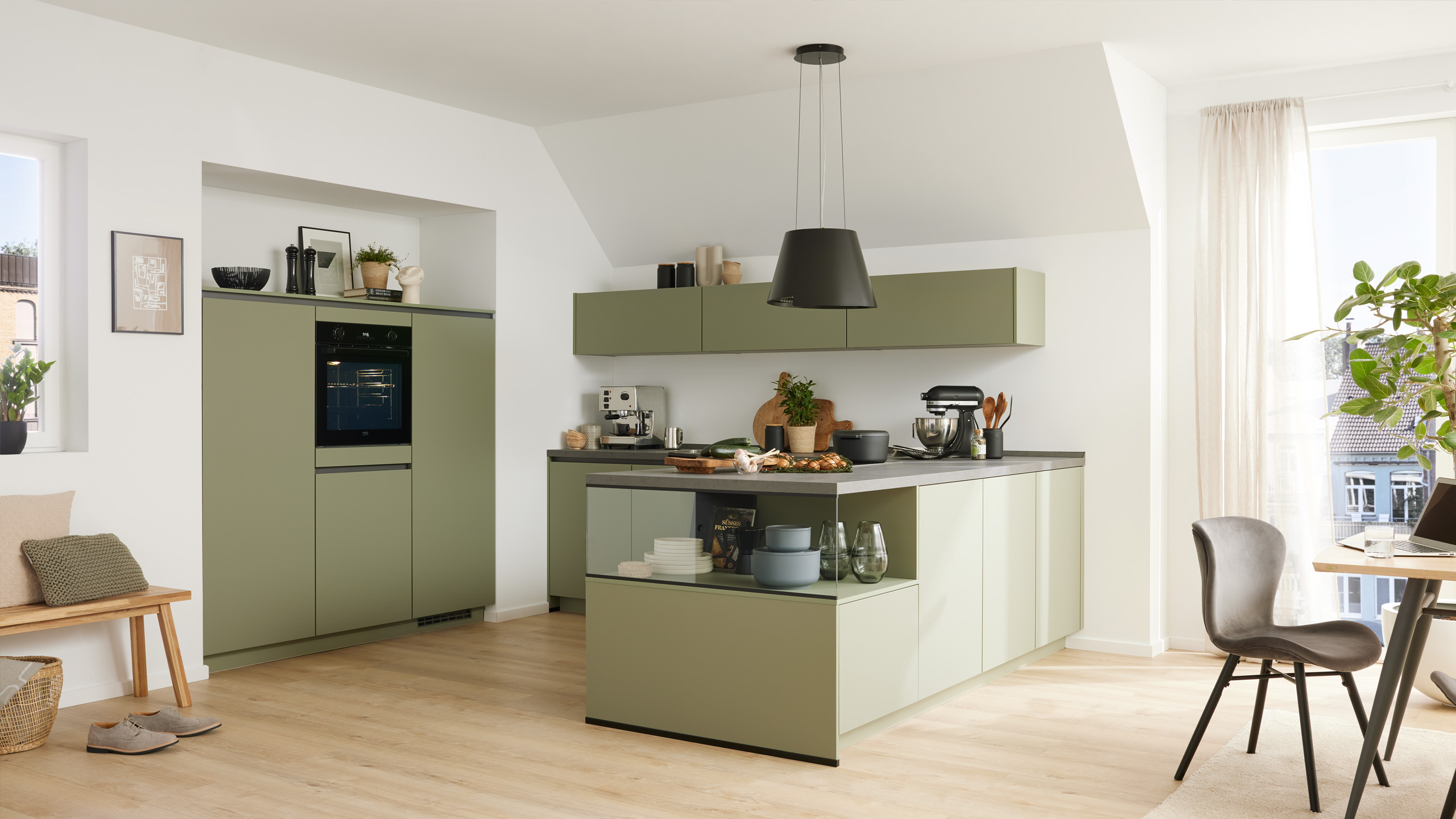 Grifflose Trendküche "Senso" in L-Form von Culineo